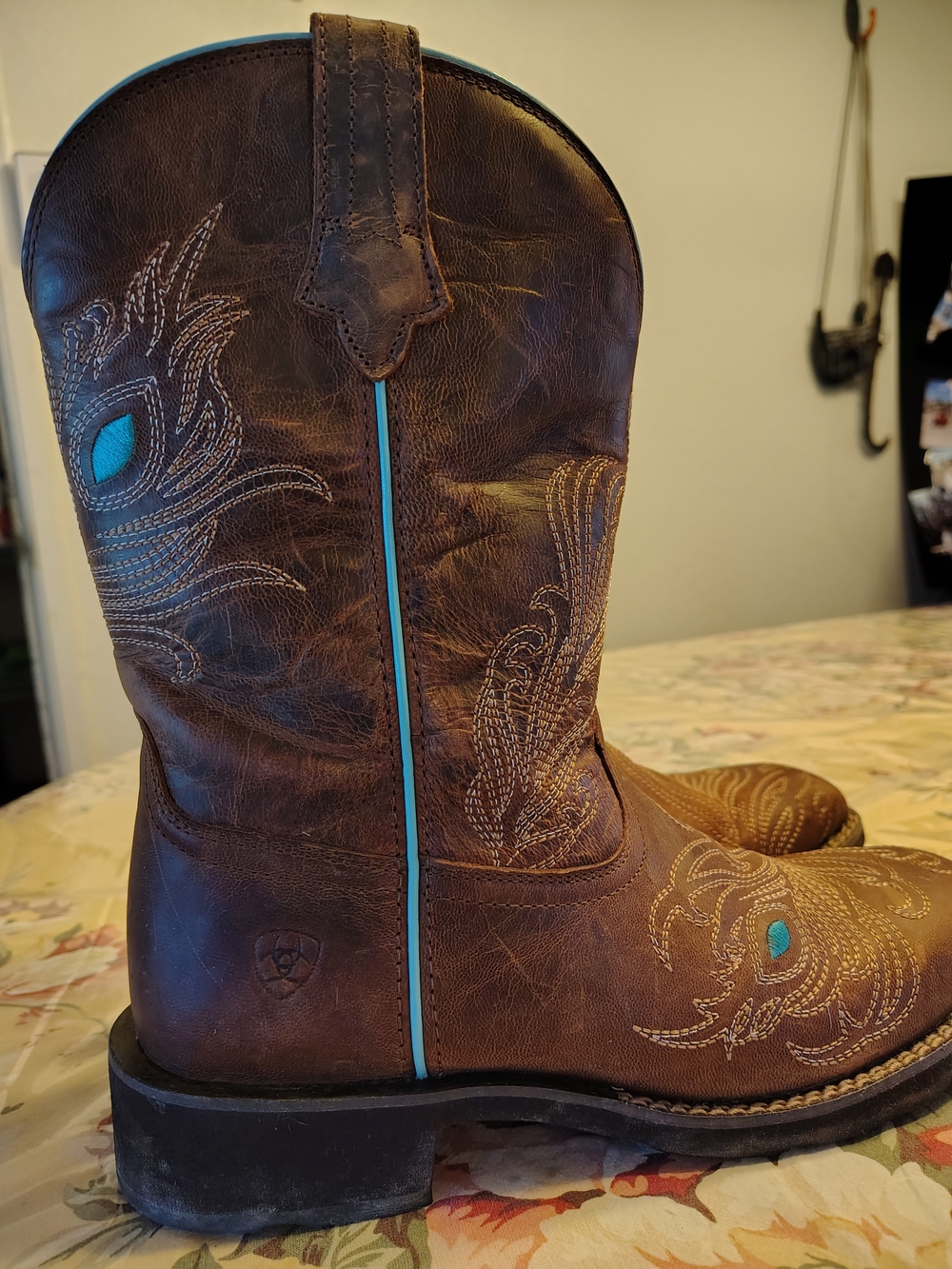 Brown Leather Western Boots with Turquoise Accents - Picture 6 of 10
